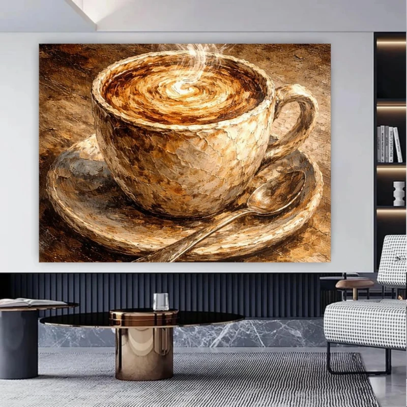 تابلو بوم طرح مخمل  نقاشی مدل فنجان قهوه داغ کد BK57825