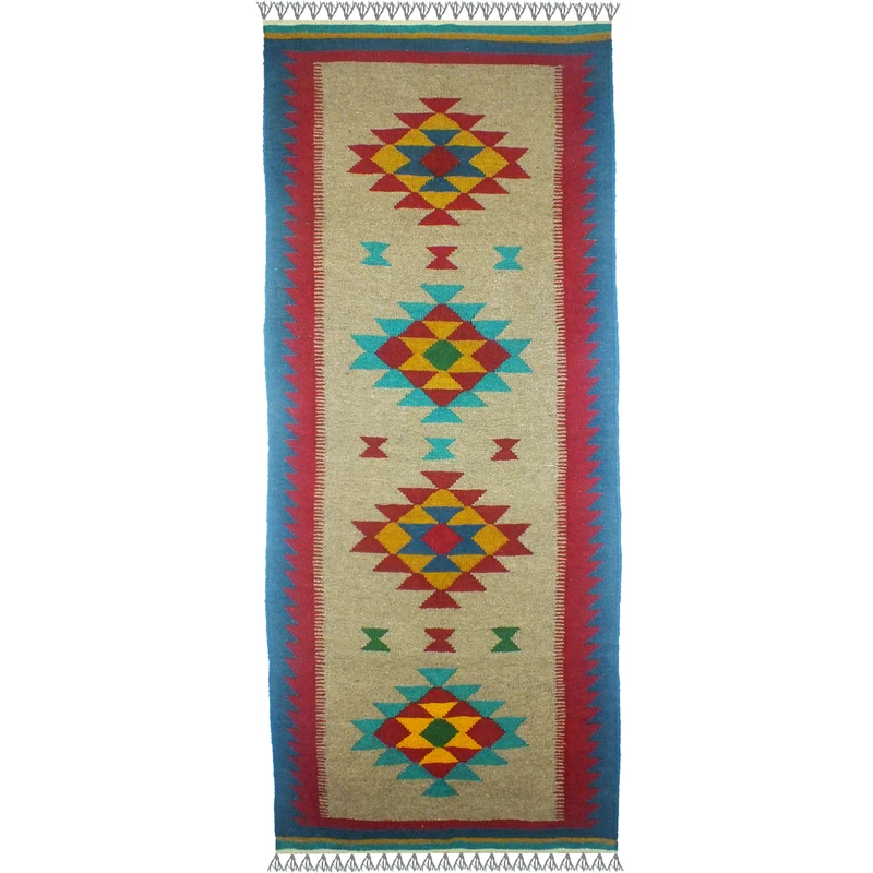 گلیم دستبافت کناره طول دو متر آریا راگز کد ksr 23407
