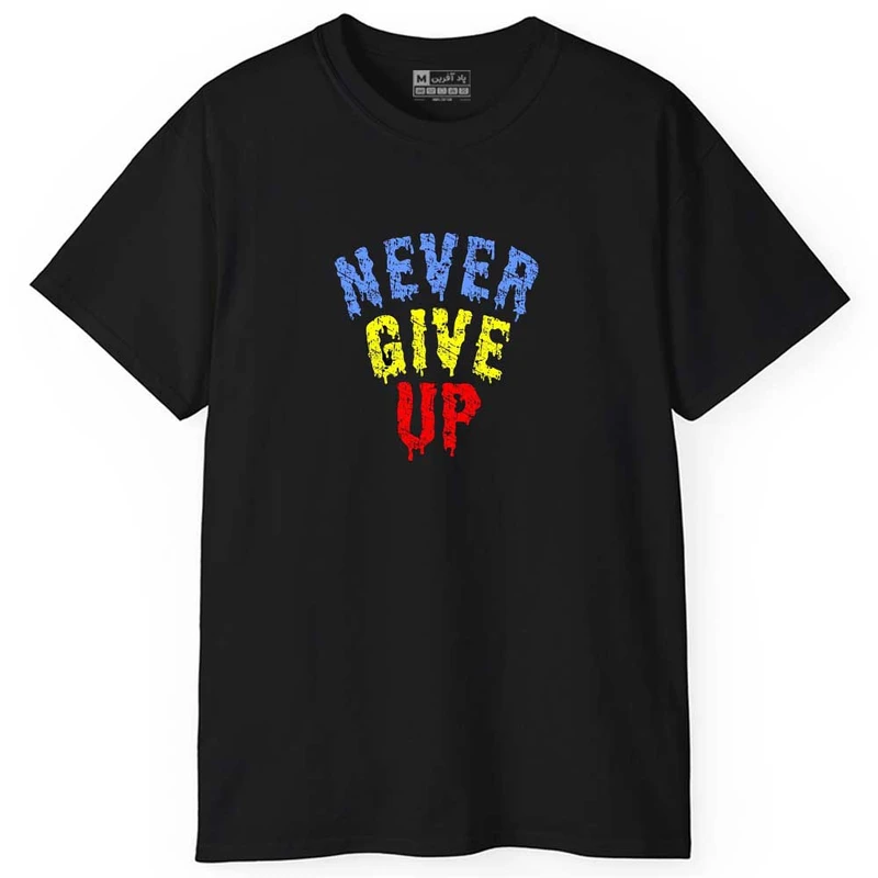 تی شرت آستین کوتاه مردانه پاد آفرین مدل اسپرت طرح متن دار انگیزشی NEVER GIVE UP کد 0721