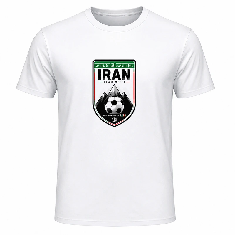 تی‌شرت آستین کوتاه یقه گرد مردانه مدل A14 طرح جام جهانی 2026 ایران