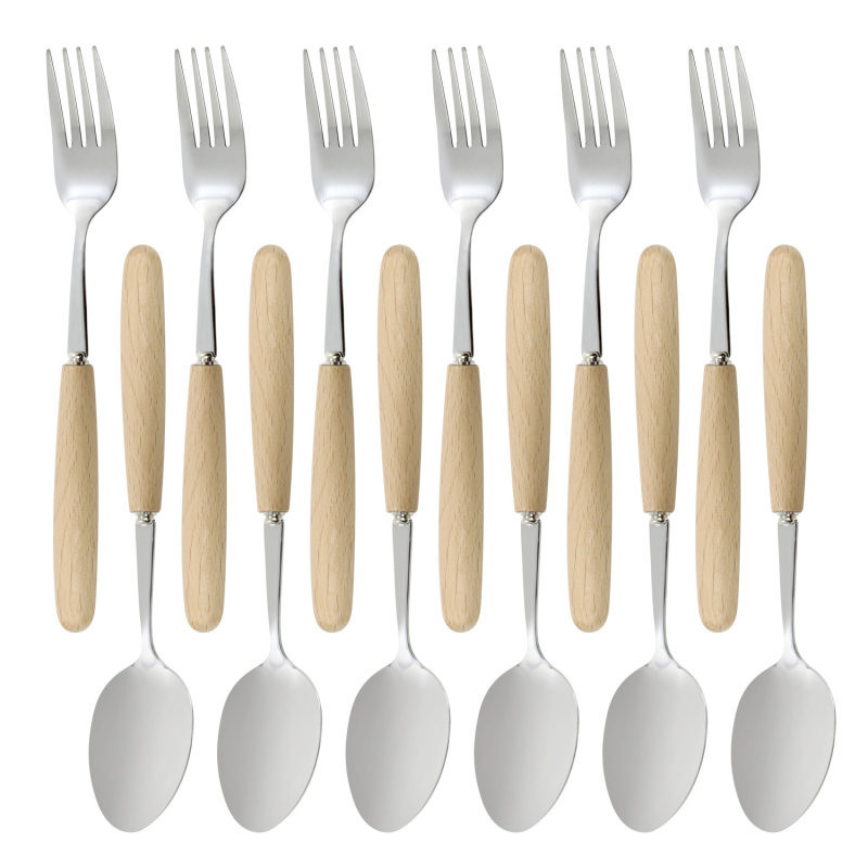 سرویس قاشق و چنگال 12 پارچه مدل چوب و استیل