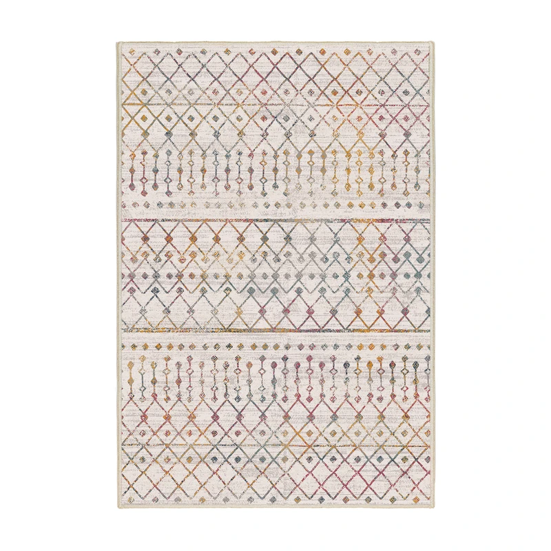 فرش ماشینی 1000 شانه اورکوم زمینه کرم حاشیه چند رنگ طرح مینیمال سما کد OR.1126.01