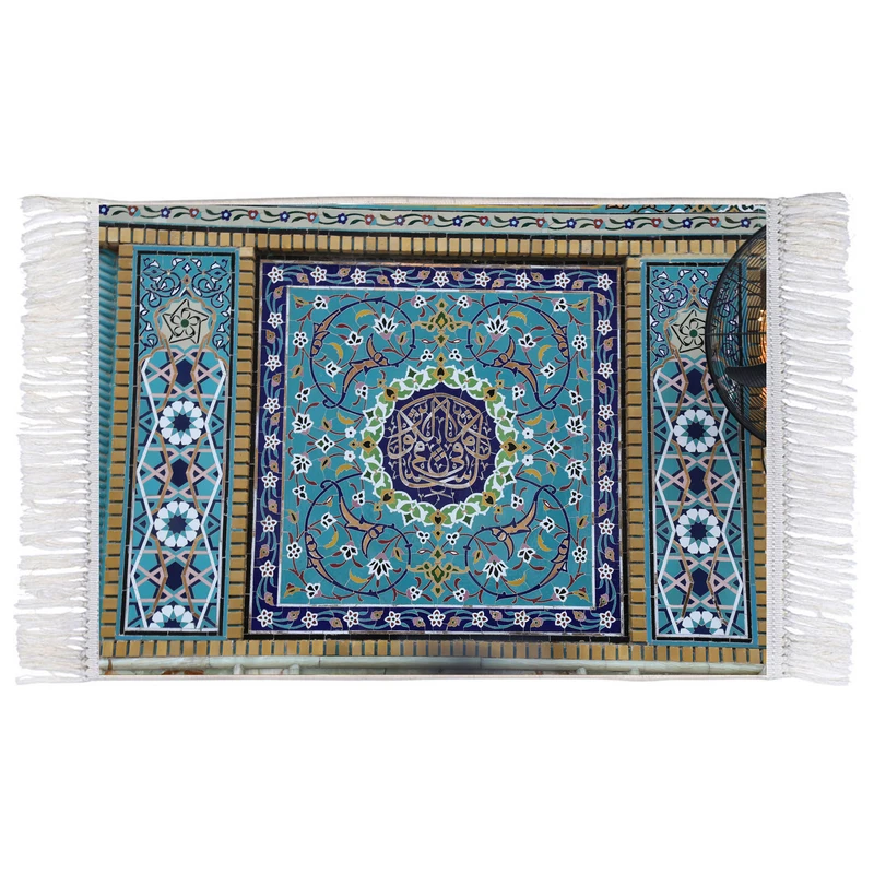 فرش ماشینی دیوارکوب اطلس آبی مدل کاشی کاری اسلامی مدل T4093