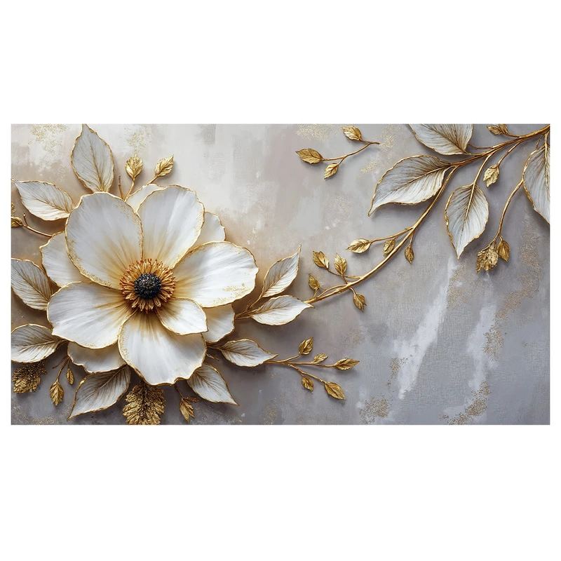 فرش پارچه‌ای مدل فرشینه طرح انتزاعی شاخه طلا گل شکوفا کد AR3059702