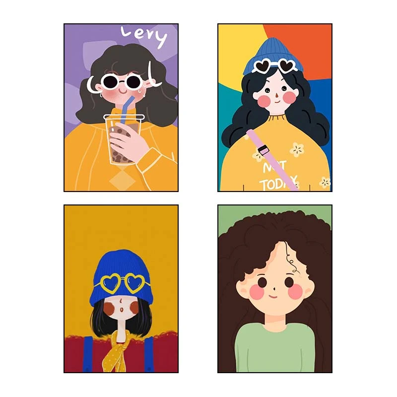 تابلو شاسي کارنيکا طرح دختر مینیمال کد 52461 مجموعه 4 عددی