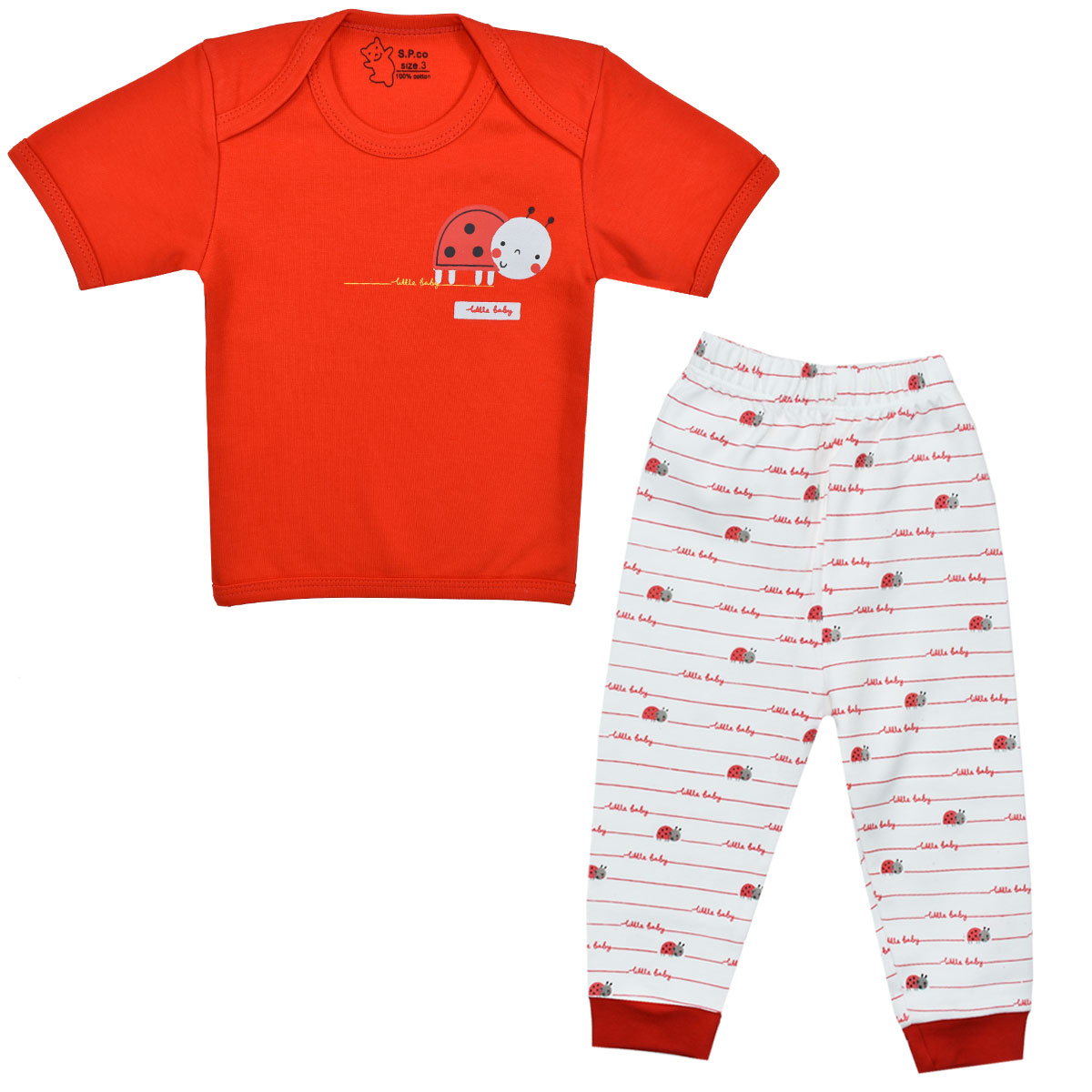 ست تی شرت آستین کوتاه و شلوار نوزادی اسپیکو مدل کفشدوزک کد 2