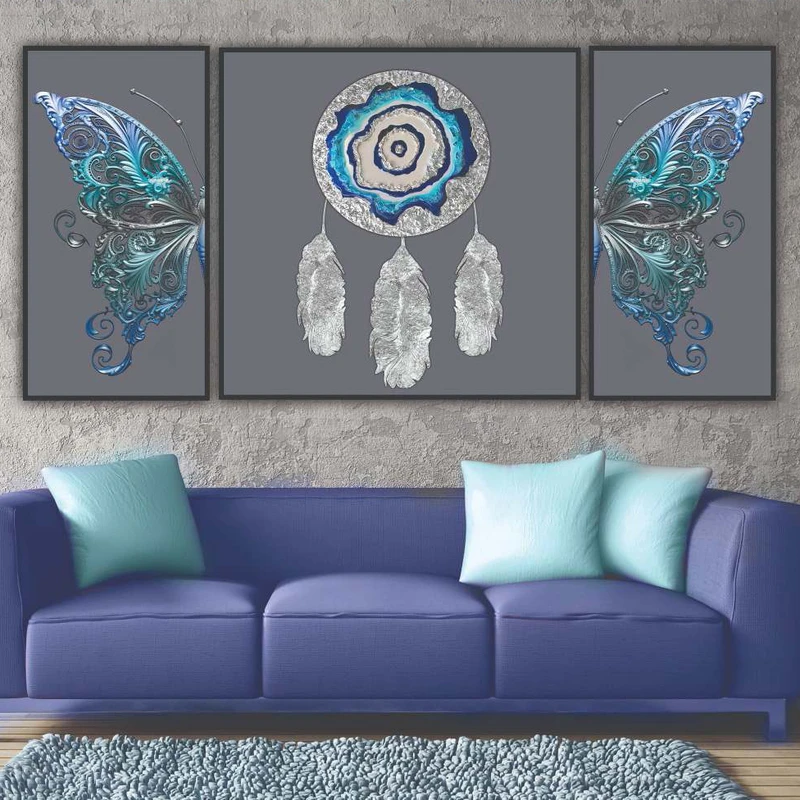 تابلو بکلیت طرح دیجیتال آرت مدل B-2034 فریم مشکی مجموعه 3 عددی