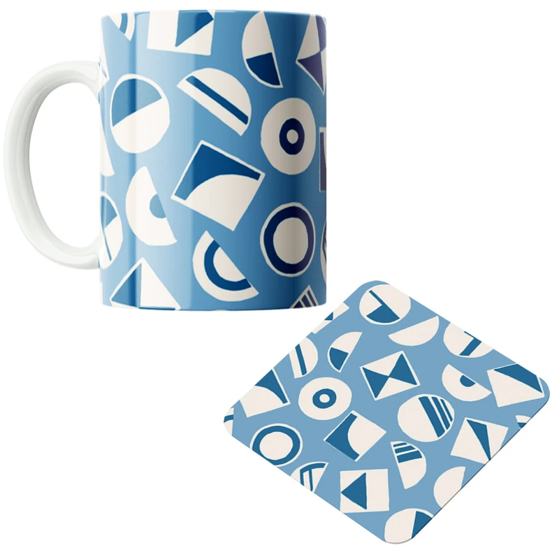 ماگ پاد آفرین مدل اشکال هندسی کد DKC315 به همراه زیر لیوانی