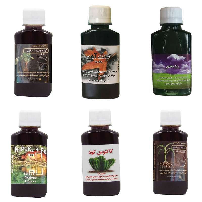 کود مایع فسفر ریشه زایی 10-52-10 و کلات آهن و ریز مغذی و کود کامل سه بیست و کود کاکتوس و هیومیک اسید مدل life drop حجم 120 میلی لیتر
