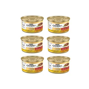 کنسرو گربه گورمت مدل خورشتی طعم مرغ و جیگر وزن 85 گرم بسته 6 عددی