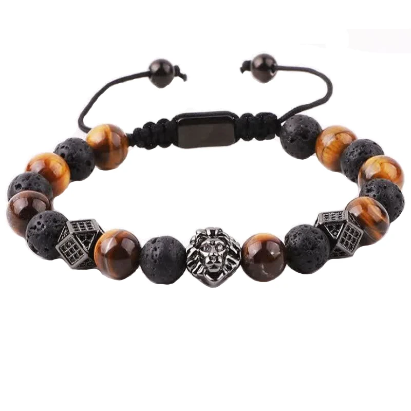 دستبند مردانه گالری گوهرسنگ مدل سنگ طبیعی چشم ببر و لاوا کد GS2026T