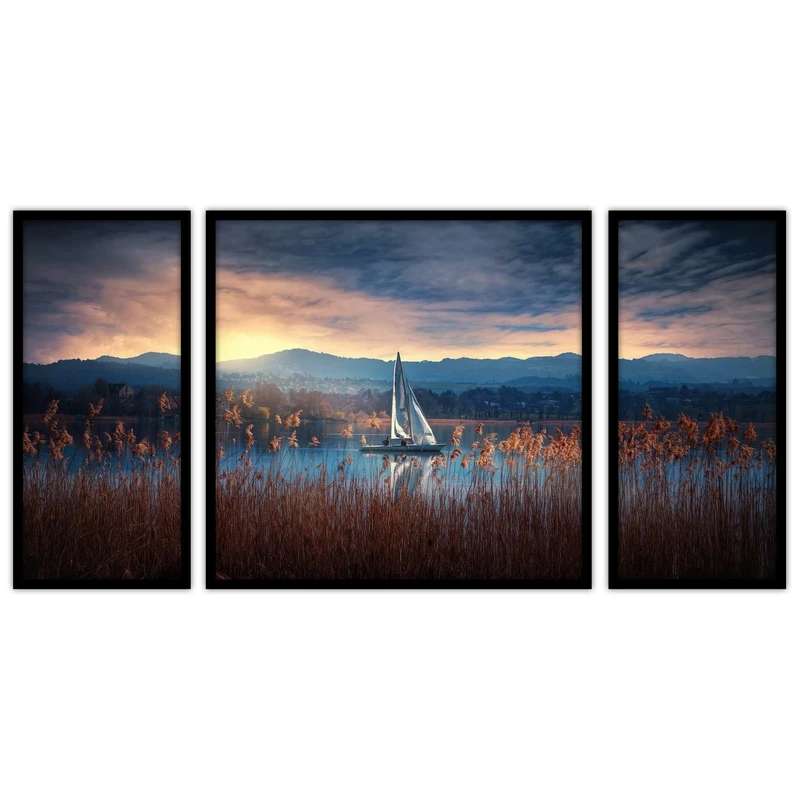 تابلو بکلیت طرح  دکوراتیو هنری قایق مدل B-bu3178 مجموعه 3 عددی