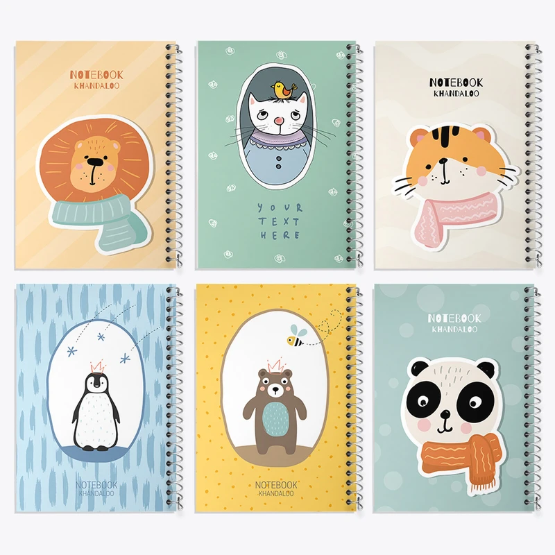 دفتر مشق 50 برگ خندالو طرح حیوانات بامزه کد 130 مجموعه 6 عددی