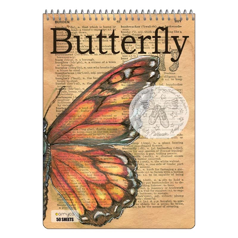 دفتر نقاشی 50 برگ سیمی کارنیکا طرح روزنامه وینتج پروانه Vintage Newspaper Butterfly کد 87027