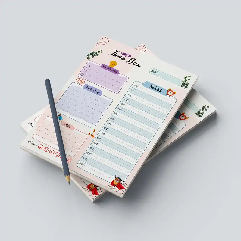 کاغذ یادداشت مدل برنامه ریزی روزانه طرح تایم باکس