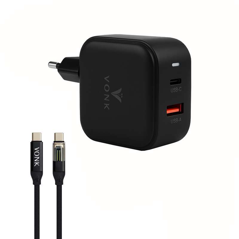 شارژر دیواری 45 وات 2 پورت وونک مدل CA-45 به همراه کابل تبدیل USB‑C شارژر دیواری 45 وات 2 پورت وونک مدل CA-45 به همراه کابل تبدیل USB‑C