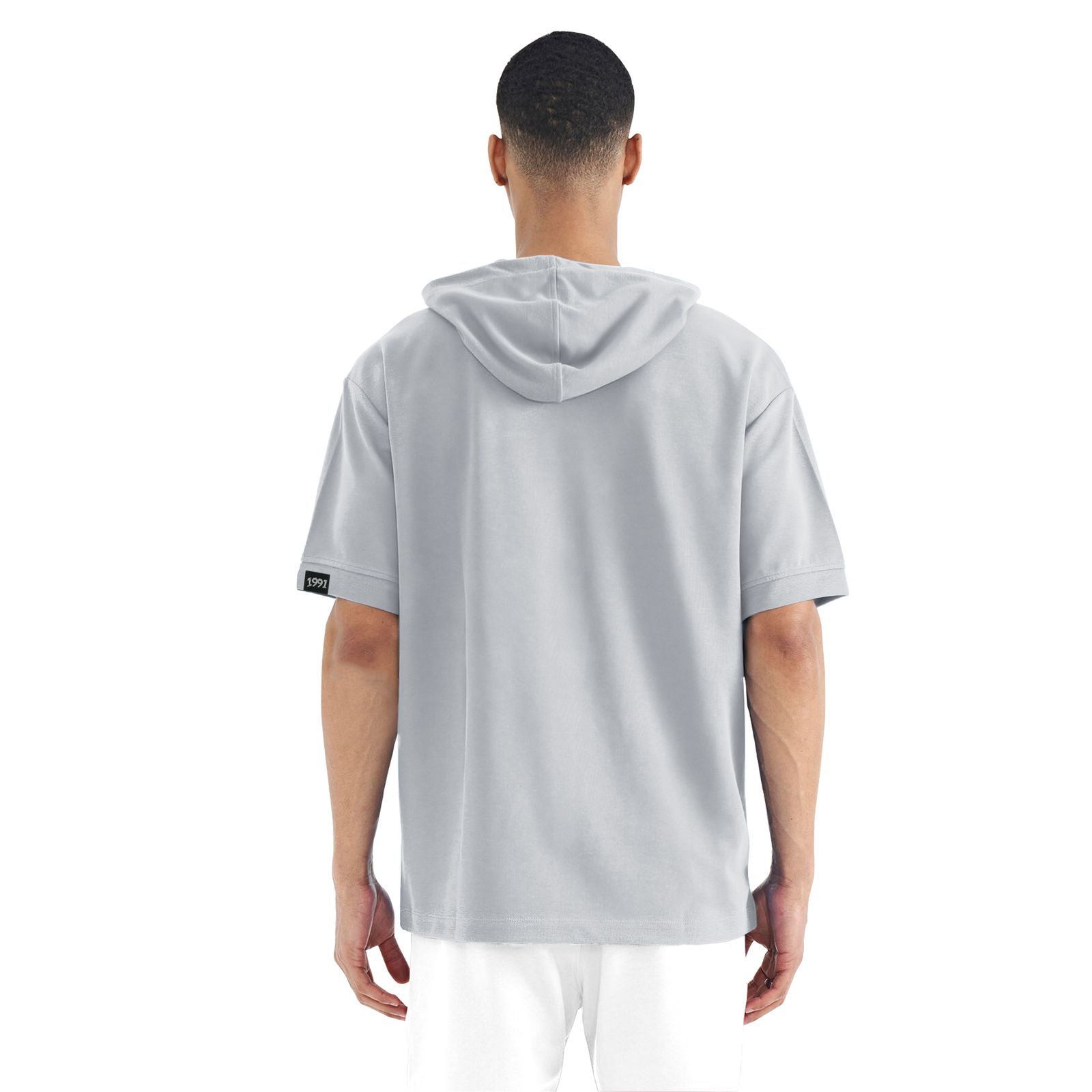 تی شرت اورسایز کلاه دار آستین کوتاه مردانه نوزده نودیک مدل TS1966 W - - 17