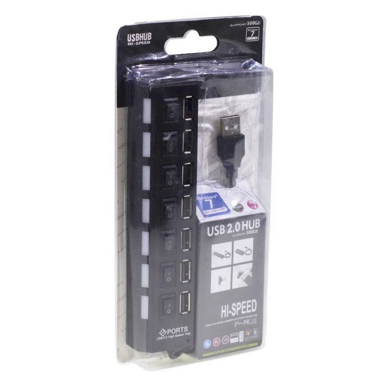 هاب یو اس بی 7 پورت همراه با کلید قطع و وصل مدل SUPER HUB