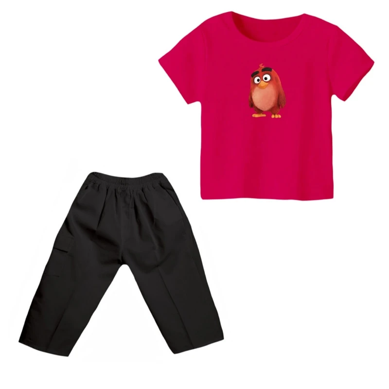 ست تی شرت و شلوارک پسرانه مدل  angry birds کد۱ رنگ سرخابی