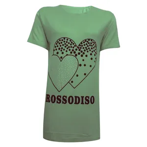 تی شرت آستین کوتاه زنانه مدل دو قلب نخی ویسکوز نگینی کد tm-1979 رنگ سبز