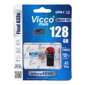 کارت حافظه microsdxc ویکومن مدل final 633x کلاس 10 استاندارد uhs-i u3 a2 v30 سرعت 100mbs ظرفیت 128 گیگابایت به همراه مبدل میکرو به usb
