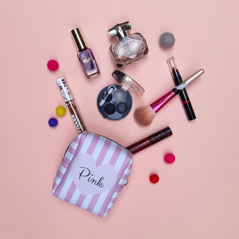 کیف لوازم آرایش زنانه طرح پینک راه راه مدل CB-014