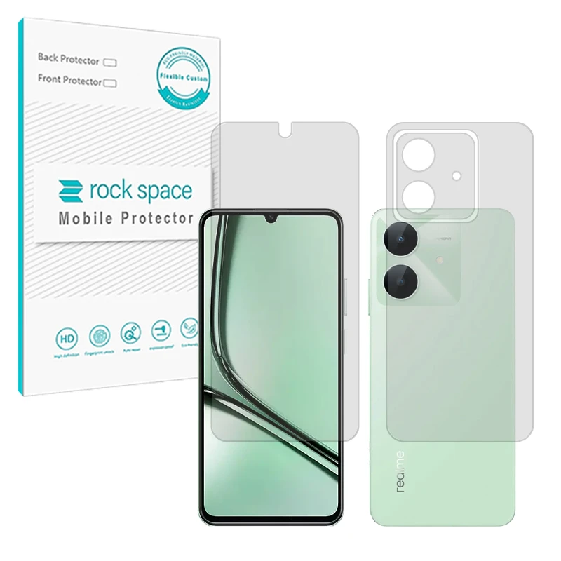 محافظ صفحه نمایش شفاف راک اسپیس مدل Resistant مناسب برای گوشی موبایل ریلمی Note 60X به همراه محافظ پشت گوشی
