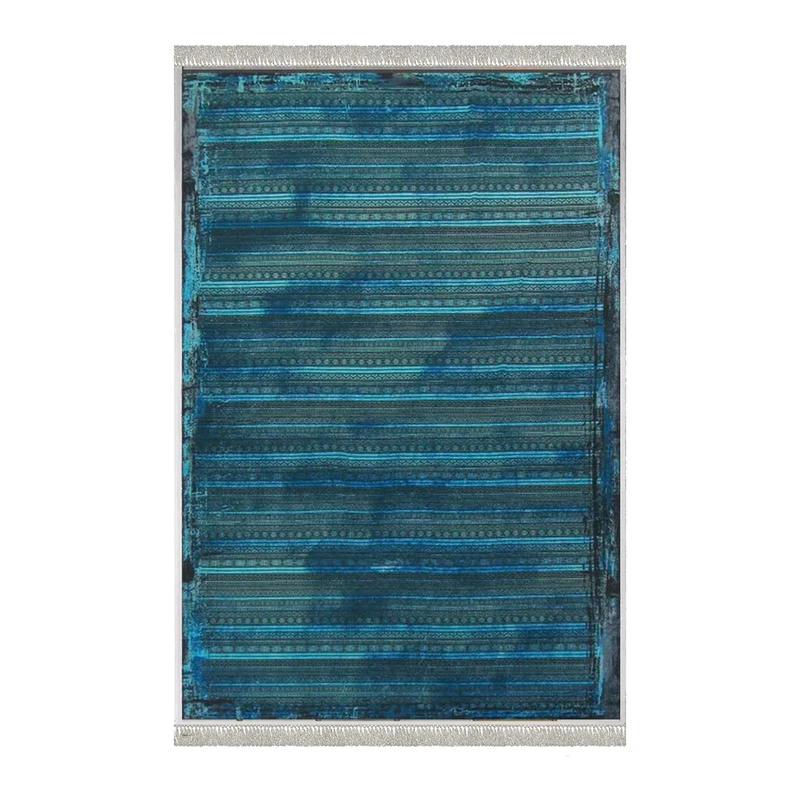 فرش ماشینی 1000 شانه هانوکس زمینه آبی حاشیه کرم مدل مدرن کد HAM.974.1