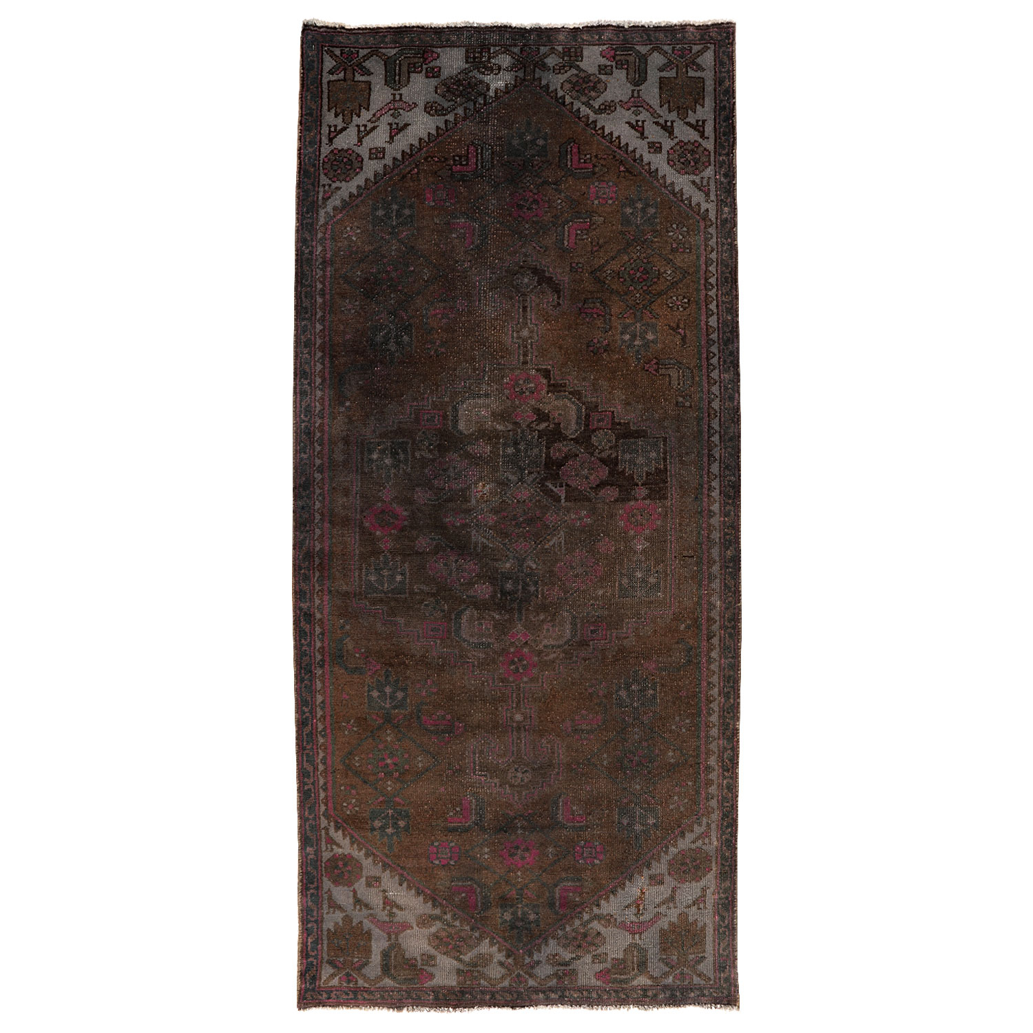 فرش دستبافت رنگ شده کناره طول دو متر طرح وینتج کد 991224