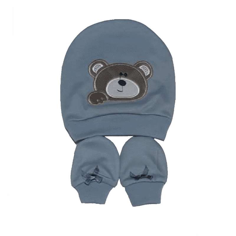 ست کلاه و دستکش نوزادی مدل خرس رنگ طوسی