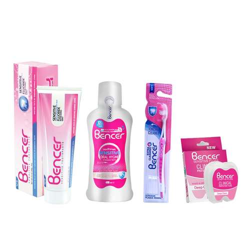 نخ دندان بنسر مدل sensitive به همراه مسواک با برس نرم و دهانشویه حجم 400 میلی لیتر و خمیر دندان حجم 100 میلی لیتر