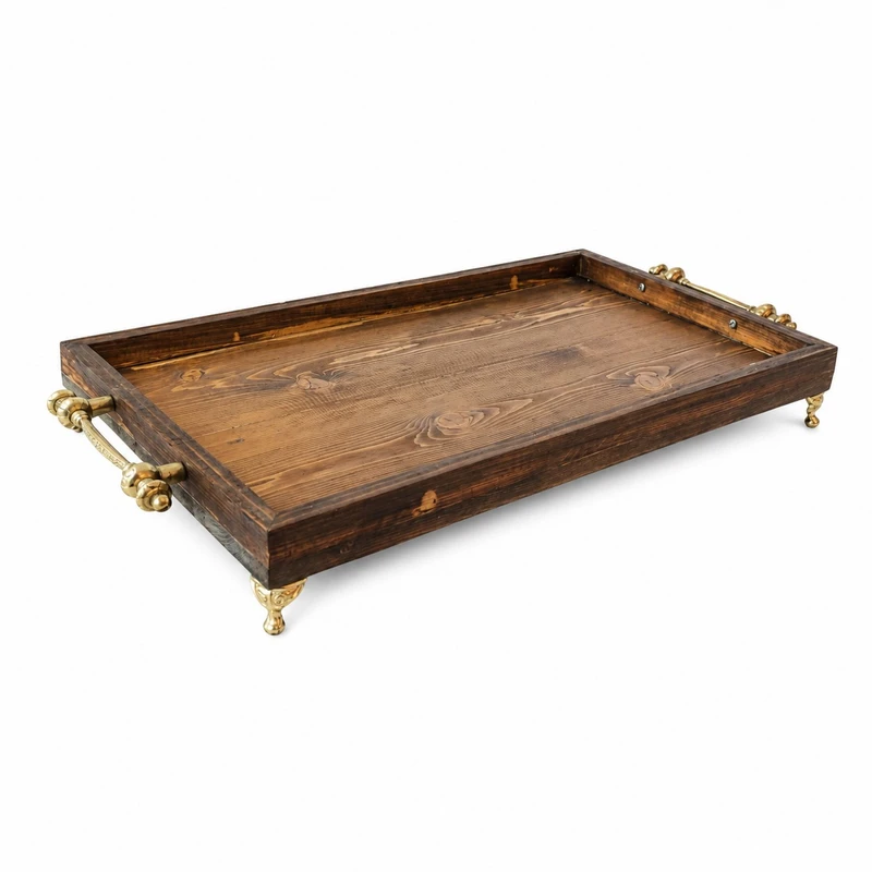 سینی دسته دار مدل چوبی طرح مستطیل کد 2311 سایز 45x27 سانتی متر