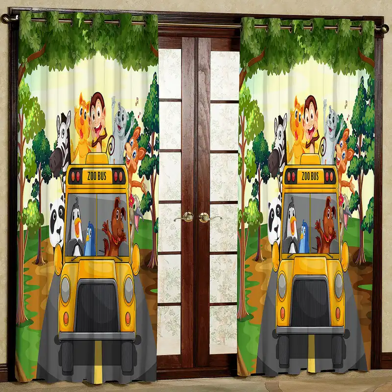 پرده مدل کارتونی جنگل حیوانات مخمل پانچی کد 4044 سایز 200x140 سانتی متر