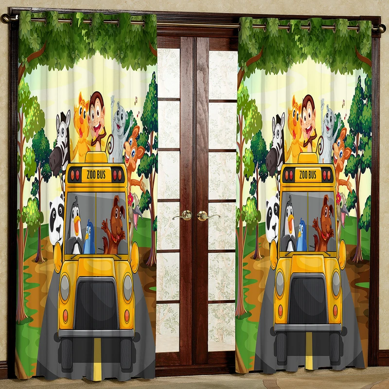 پرده مدل اتوبوس حیوانات هازان پانچی کد 4044 سایز 140x200 سانتی متر