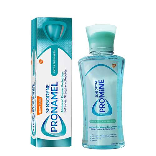 خمیر دندان سنسوداین مدل Pronamel Extra Fresh حجم 75 میلی لیتر به همراه دهانشویه سنسوداین مدل Promine حجم 250 میلی لیتر
