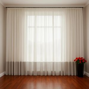 پرده تیکو دکو مدل دوخت ساده کتان شفاف حاشیه دار سایز 280 × 800 سانتی‌متر