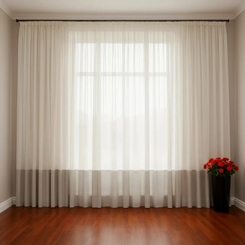 پرده تیکو دکو مدل دوخت ساده کتان شفاف حاشیه دار سایز 280 × 800 سانتی‌متر