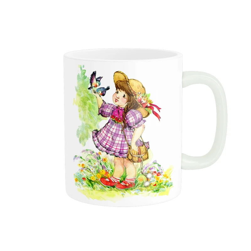 ماگ پاد آفرین مدل دختر بچه و پرنده ها کد DKC60