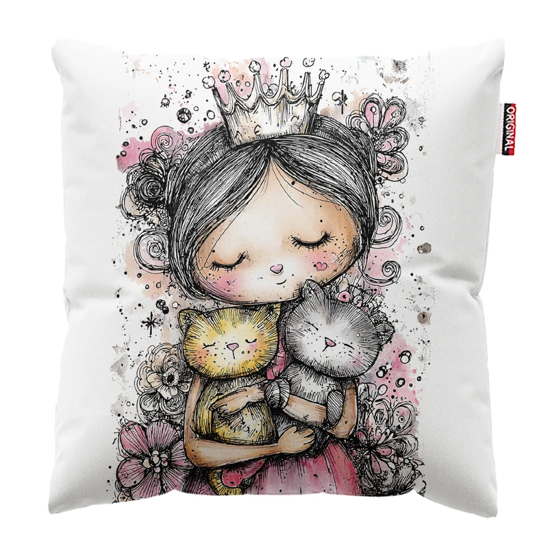 کوسن پاد آفرین مدل دخترانه طرح گربه کیوت فانتزی کد PK401966 سایز 40*40 سانتی متر