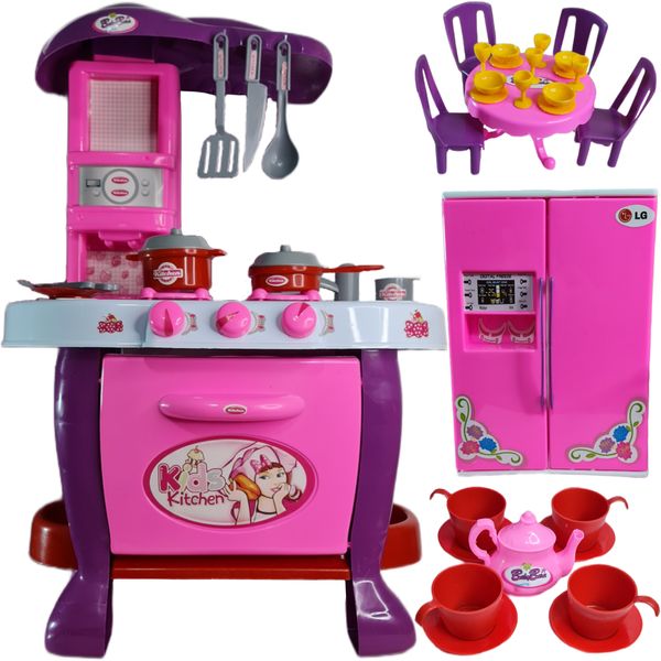 اسباب بازی مدل ست آشپزخانه به همراه یخچال سرویس چای خوری و میز و صندلی طرح little chef مجموعه 63 عددی
