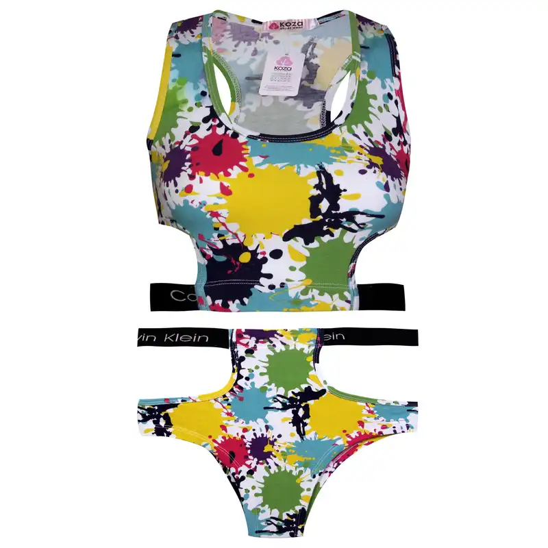 ست نیم تنه و شورت ورزشی زنانه کوزا مدل 9158-4 رنگ زرد