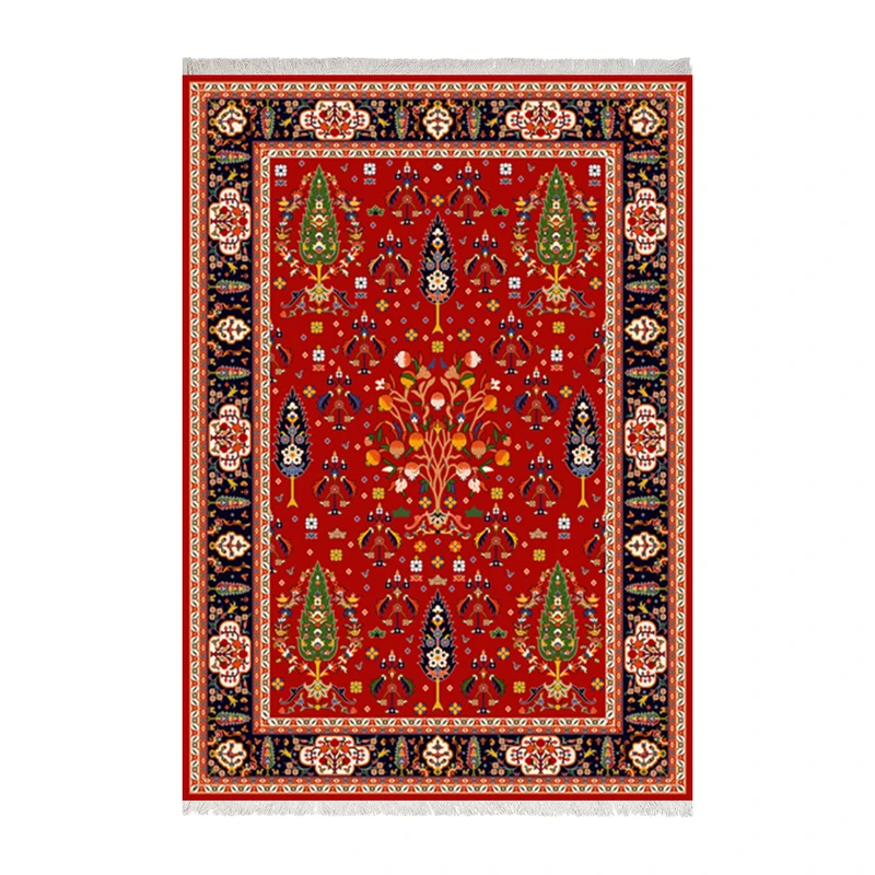 فرش ماشینی 1000 شانه زانیس زمینه قرمز حاشیه مشکی مدل چاپی