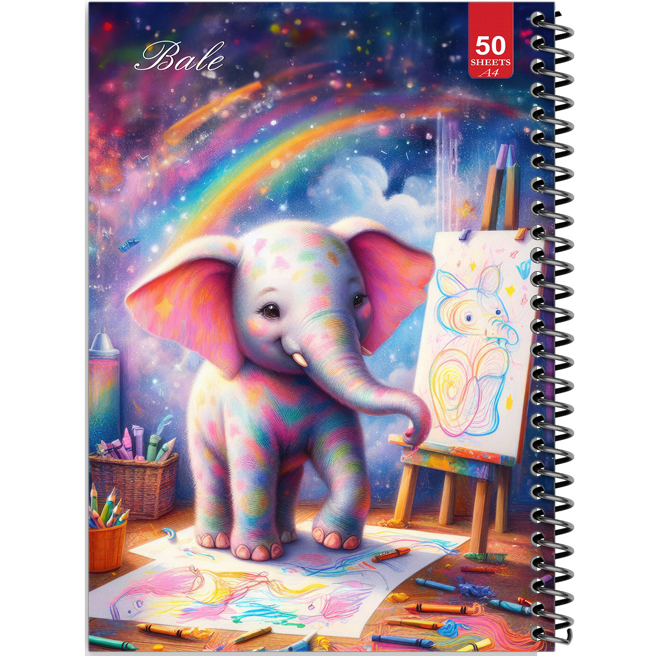 دفتر نقاشی 50 برگ انتشارات بله طرح فیل در حال طراحی کد A4-L200