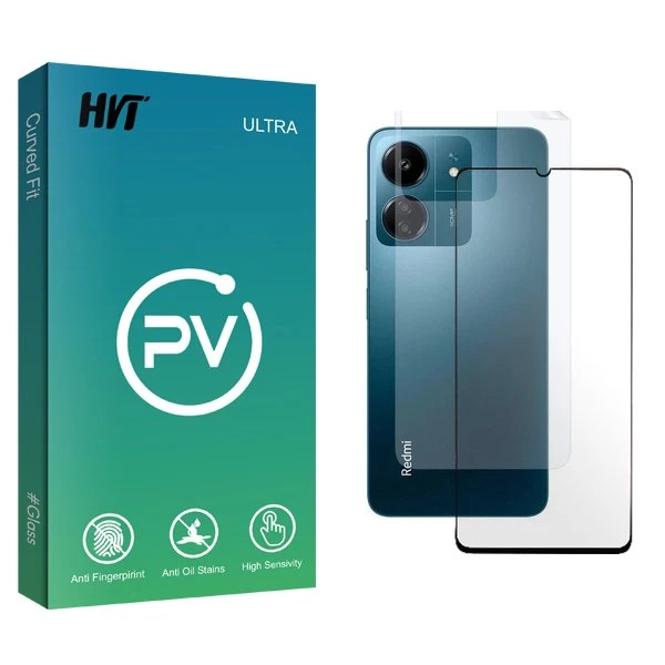 محافظ صفحه نمایش شیشه ای اچ وی تی مدل PV مناسب برای گوشی موبایل شیائومی Redmi 13C  به همراه محافظ پشت گوشی