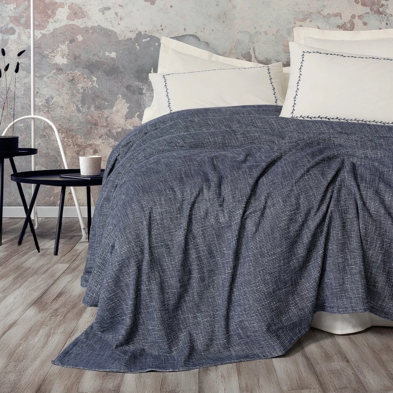 سرویس روتختی دو نفره 6 تکه کاتن باکس مدل Embrova Sonil Loom Lacivert Pike Takimi C.K