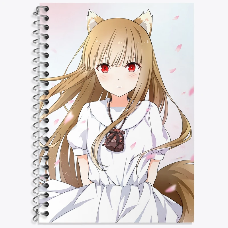 دفتر زبان 50 برگ خندالو مدل سه خط طرح هولو انیمه ادویه و گرگ کد 36098