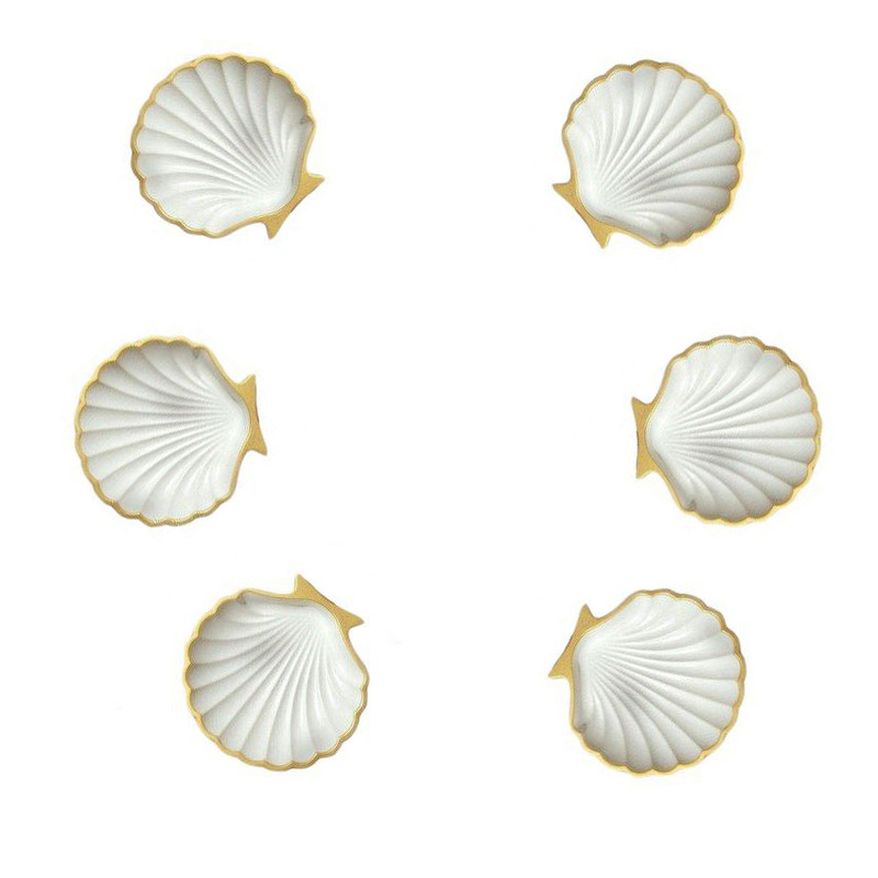 ست 6 تکه هفت سین سفالی مدل صدف تخت لبه