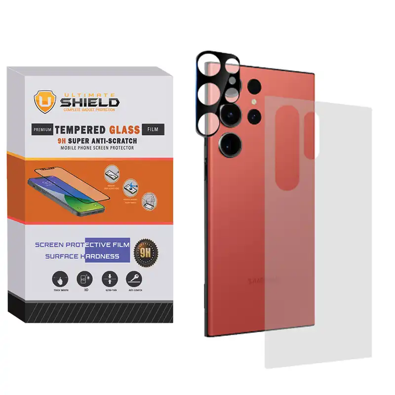 محافظ لنز دوربین آلتیمیت شیلد مدل 3D-UB مناسب برای گوشی موبایل سامسونگ Galaxy S23 Ultra به همراه محافظ پشت گوشی