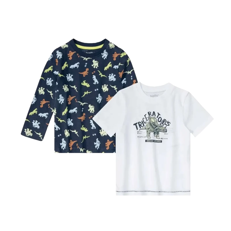 تی‌شرت آستین کوتاه پسرانه لوپیلو مدل دایناسوری 2026 مجموعه دو عددی