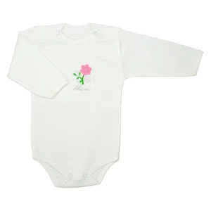 بادی آستین بلند نوزادی دخترانه مدل تک‌گل